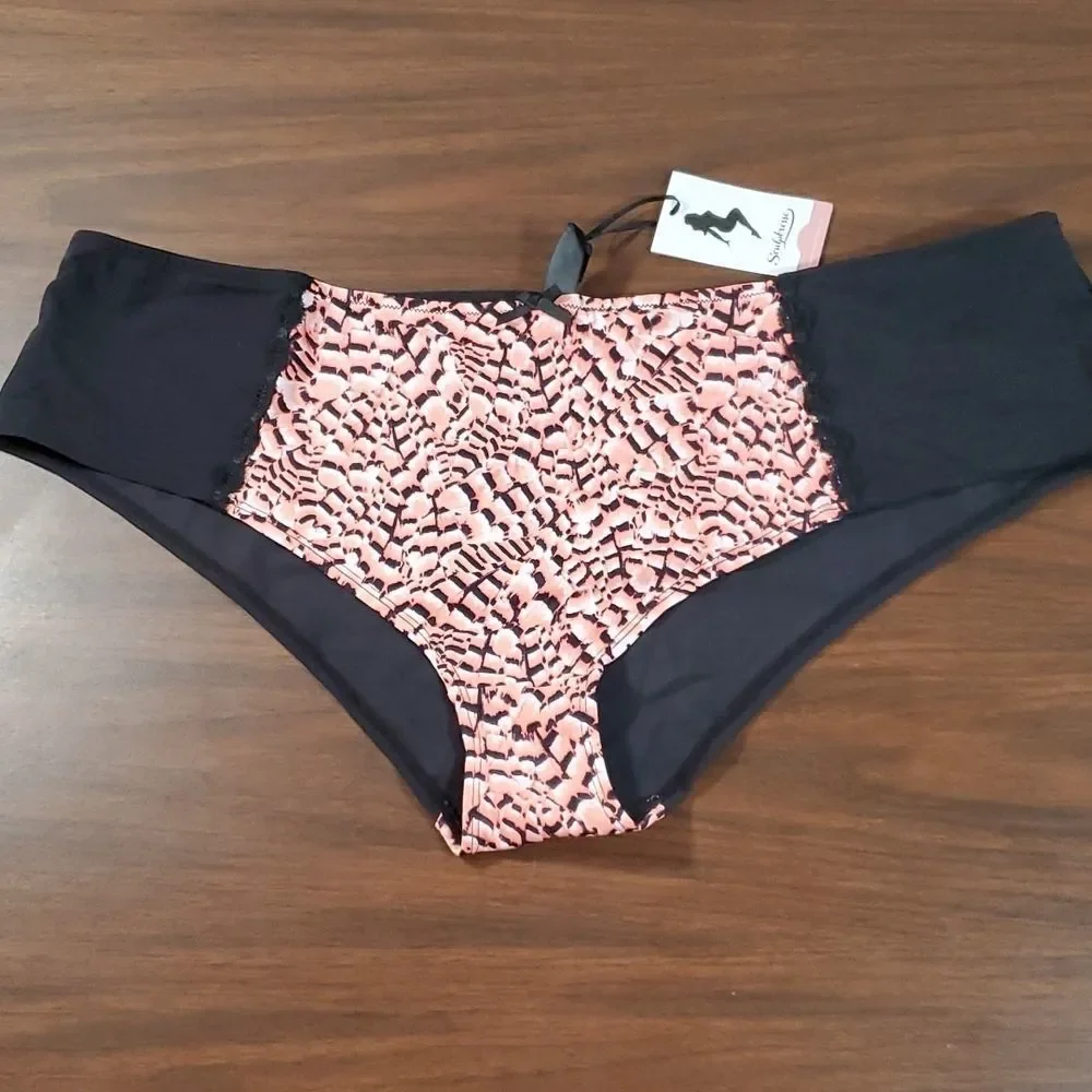 NEW NWT Sculptresse‎ by Panache 6894 Bellise Short Black/Coral Panties, size 6XL
